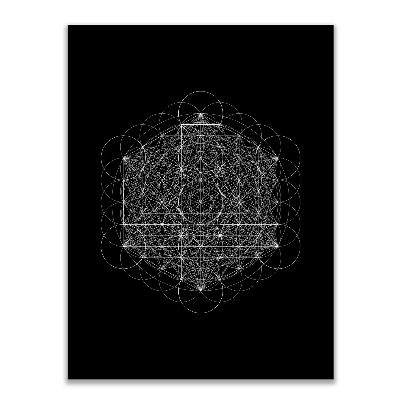 Star anniversary poster: white sacred-geometry line art of interlocking circles and a cross on black