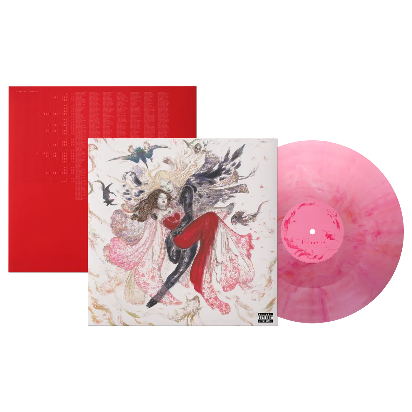 PIROUETTE LP with a red back sleeve and a marbled rose-pink vinyl record